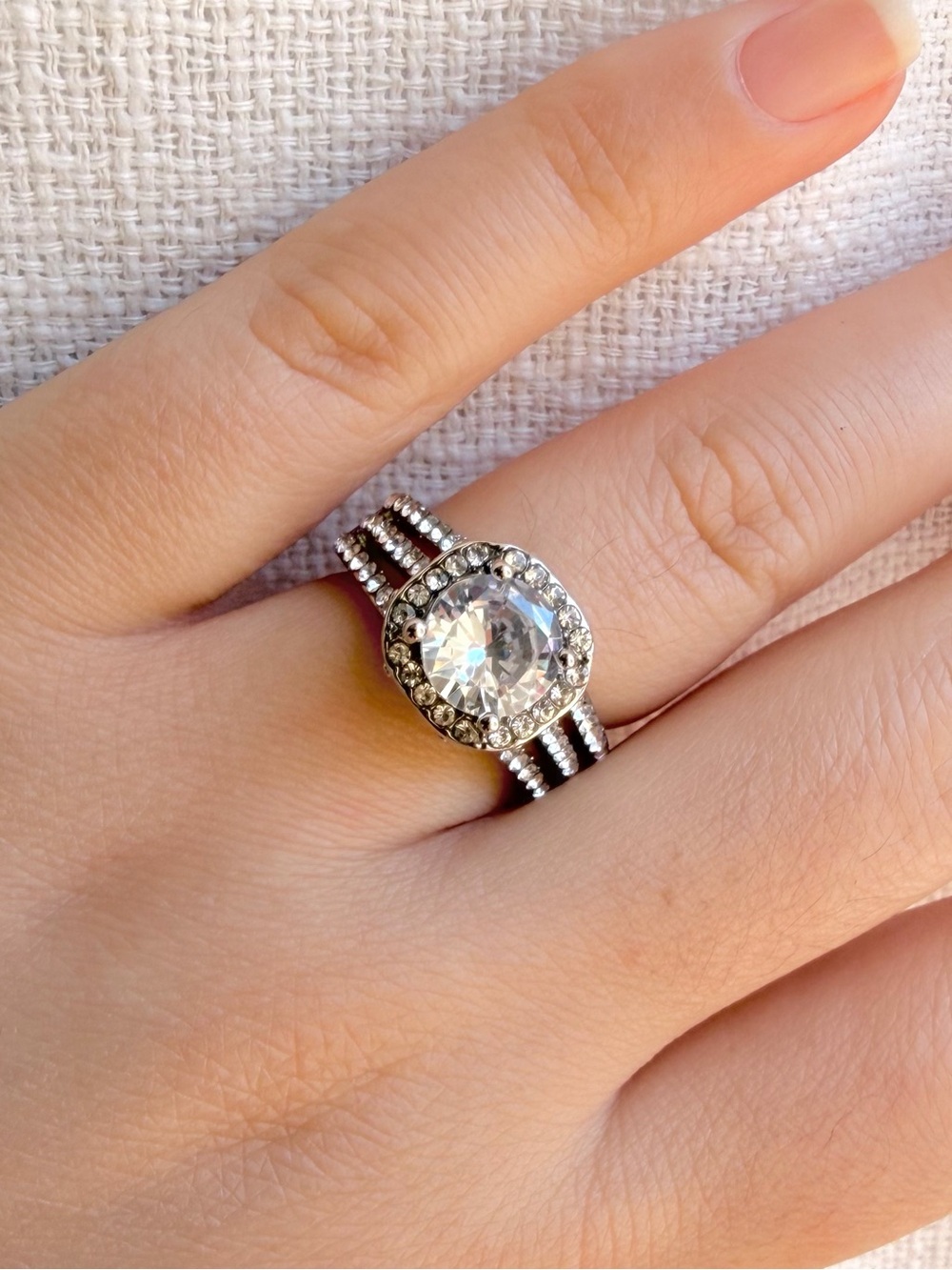 Classic Silver Diamond Halo Engagement Ring - Silver